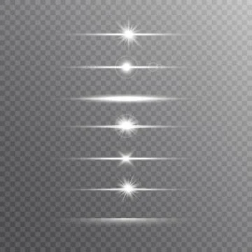 Glowing line set on transparent background. Shine beams. Realistic lens flare Stock Illustration