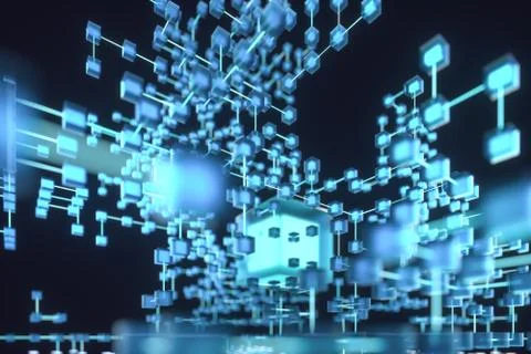 Glowing lines and cubes, technical and scientific background, 3d rendering. Stock Illustration