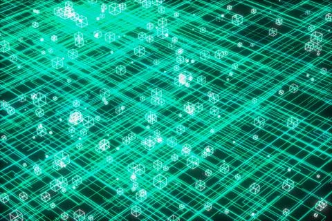 Glowing lines and cubes,data lines and networks ,3d rendering. Stock Illustration