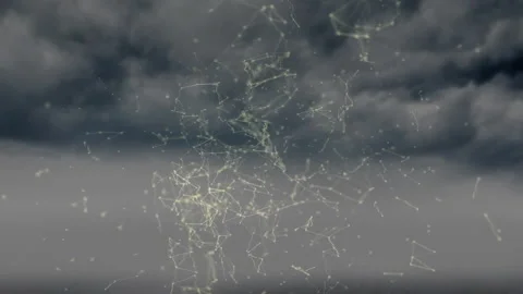 Glowing lines and nodes forming animation over stormy sky in abstract pattern Stock Footage 305885571