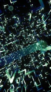 Glowing lines and shapes create a digital network effect in a dark background 库存插图