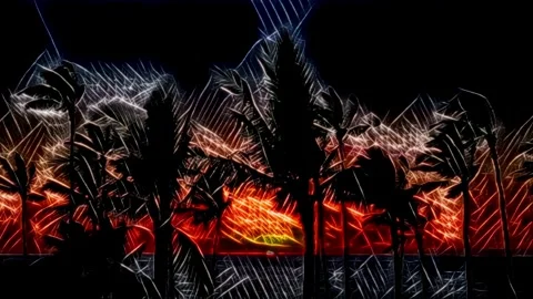 Glowing lines animation of palm trees at sunset Stock-Footage 276286051