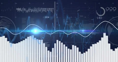 Glowing lines creating digital graphs and data charts on dark background Stock Footage 306201896