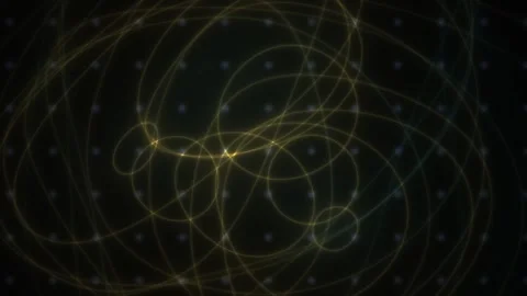 Glowing Lines Form Dynamic Abstract Orbital Loops on a Dark Grid Background Stock Footage 343705072