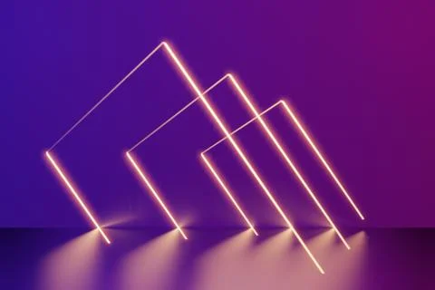 Glowing lines, neon lights, virtual reality, abstract background, square portal Stock Illustration