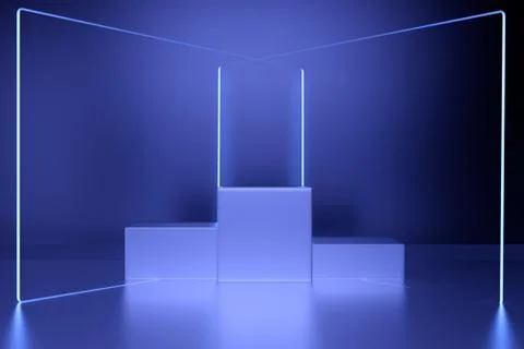Glowing lines, neon lights, virtual reality, abstract background, square portal Stock Illustration