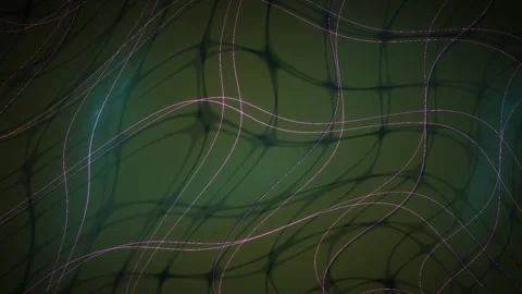 Glowing Lines over a Dark Green Wavy Grid Abstract Background for Tech Visual Stock Footage 343705536