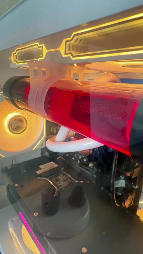 Glowing Liquid Cooling System for Computer Processor with RGB Lights Stock Footage 318299806
