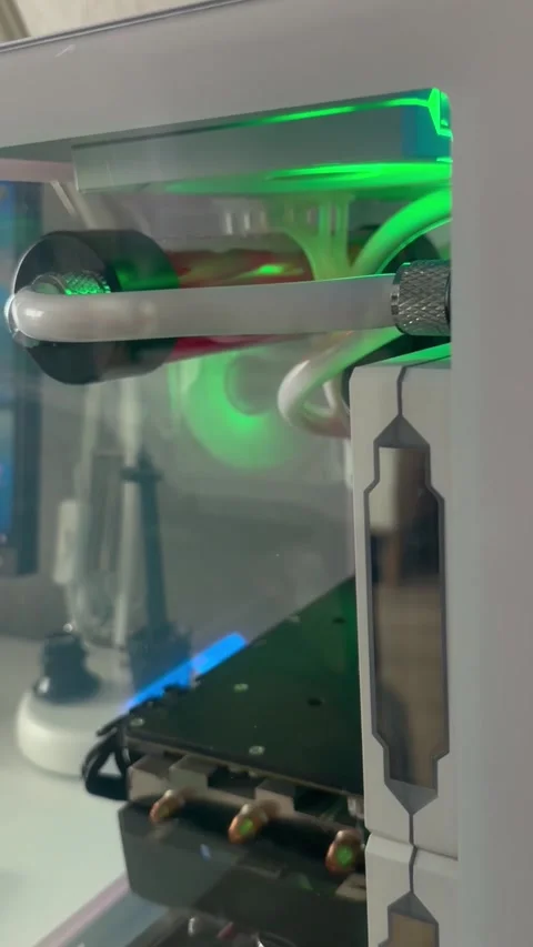 Glowing Liquid Cooling System for Computer Processor with RGB Lights Stock Footage 318299930