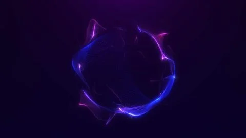 Glowing liquid particle sphere with flowing purple and blue neon waves form.. イラスト素材