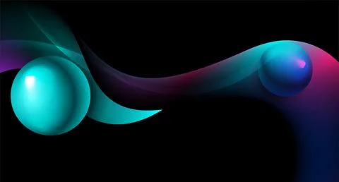 Glowing liquid waves with glossy spheres abstract futuristic background Stock Illustration