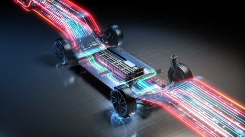 Glowing lithium battery pack cells 3D rendering. Video stock 328291798
