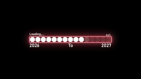 Glowing loading bar percentage progress from 2026 to 2027 animation, Simple.. Stock Footage 340387707