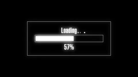 Glowing loading screen with a half filled progress bar showing 58 percent o.. Stock Footage 340999413