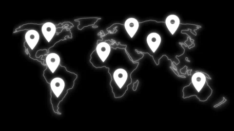 Glowing location markers on world map animation Vídeo Stock 325253039