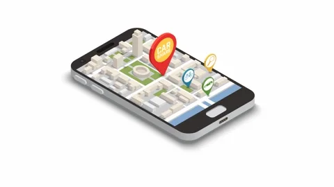 Glowing location pin hovering above digital navigation map, Stock Footage 311436186