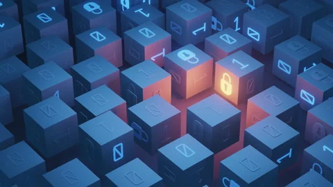 Glowing lock icons symbolize robust security across a network of digital data Stock Footage 313615214