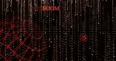 Glowing Loom Network (LOOM) symbol against the falling binary code symbols Stock Footage 102618374