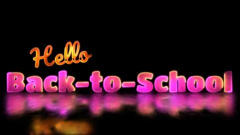 Glowing looping back to school word neon frame effect, black background. Illustrazione stock