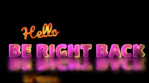 Glowing looping Be right back word neon frame effect, black background. Stock Illustration