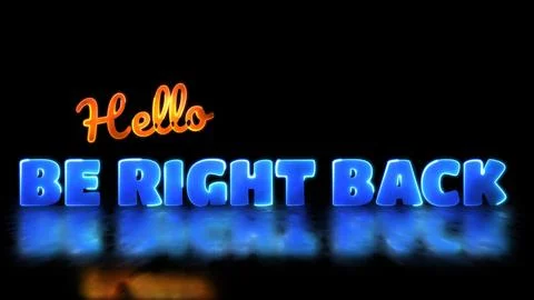 Glowing looping Be right back word neon frame effect, black background. 스톡 일러스트