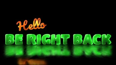 Glowing looping Be right back word neon frame effect, black background. Stock Illustration