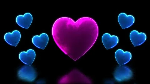 Glowing looping heart shape neon frame effect, black background. Illustrazione stock