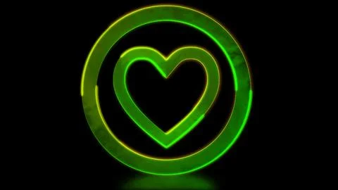 Glowing looping heart shape neon effect, black background. イラスト素材
