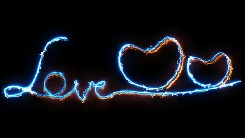 Glowing looping heart shape neon frame effect, black background. イラスト素材