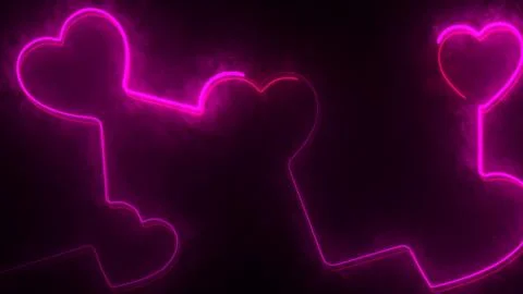 Glowing looping heart shape neon frame effect, black background. Ilustração Stock