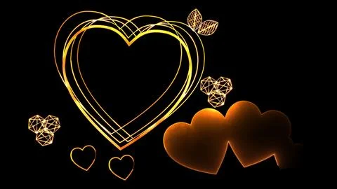 Glowing looping heart shape neon frame effect, black background. イラスト素材
