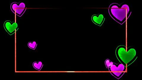 Glowing looping heart shape neon effect, black background. イラスト素材