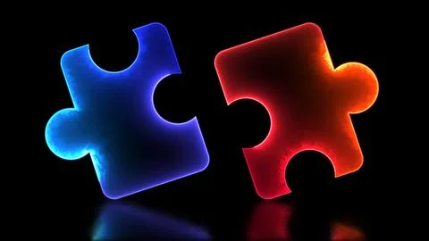 Glowing looping icon, jigsaw, collaboration, concept, neon effect, black ba.. Stock-Illustration