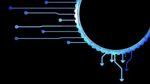 Glowing looping icon, modern technology, neon effect, black background Illustrazione stock