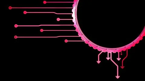 Glowing looping icon, modern technology, neon effect, black background Illustrazione stock