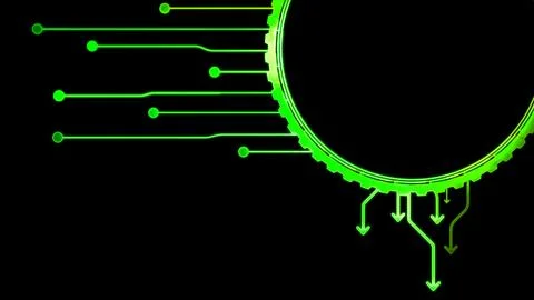 Glowing looping icon, modern technology, neon effect, black background 스톡 일러스트