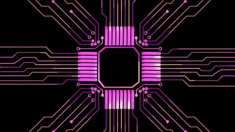 Glowing looping icon, modern technology, neon effect, black background Stock Illustration