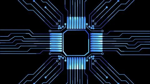 Glowing looping icon, modern technology, neon effect, black background 스톡 일러스트