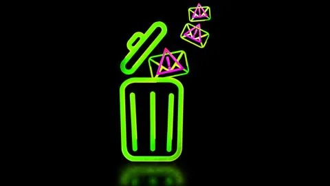Glowing looping icon trash email spam neon effect, black background Stock Illustration