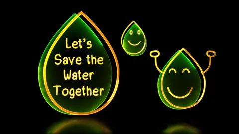 Glowing looping icon water saving symbol neon effect, black background Stock Illustration