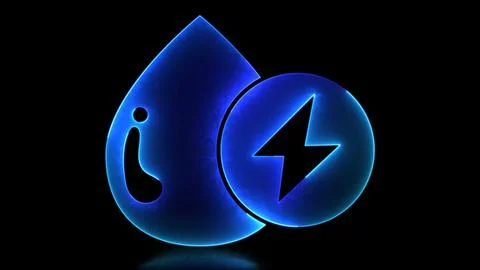 Glowing looping icon water saving symbol neon effect, black background Stock Illustration