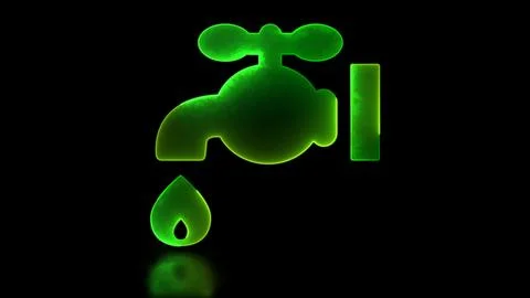 Glowing looping icon water saving symbol neon effect, black background Stock Illustration