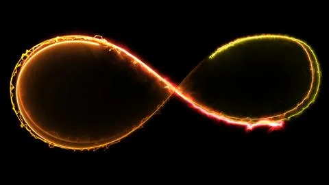 Glowing looping infinity shape neon frame effect, black background. Stock Illustration