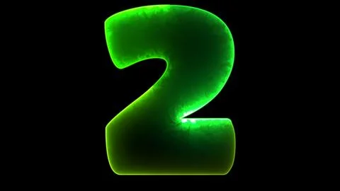 Glowing looping numbers 2 neon effect, black background. Illustrazione stock