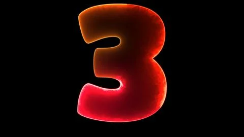 Glowing looping numbers 3 neon effect, black background. Ilustração Stock