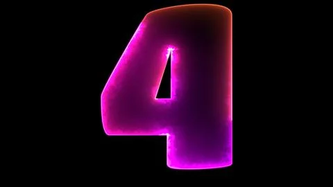 Glowing looping numbers 4 neon effect, black background. Иллюстрация