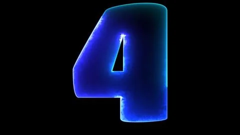 Glowing looping numbers 4 neon effect, black background. Stock Illustration