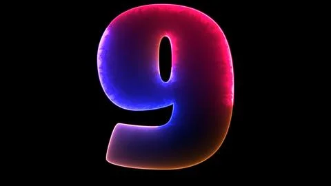 Glowing looping numbers 9 neon effect, black background. Stock-Illustration