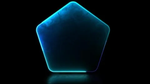 Glowing looping pentagonal neon frame effect, black background. Illustrazione stock