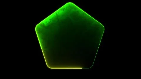 Glowing looping pentagonal neon frame effect, black background. Stock Illustration